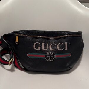 Gucci Black Belt Bag with Gold Zipper